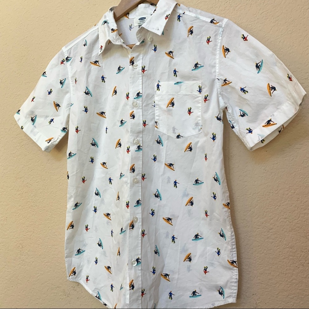 ✅ Old Navy Boys White Surf Skateboard Print Polo B19/9 - Picture 2 of 10